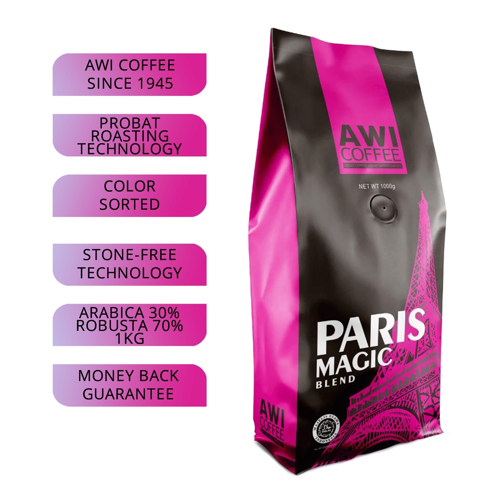 

Awi Kopi Paris Magic Blend 1 Kg Biji | Roasted Coffee Beans | Arabica Robusta Premium Cafe Blend