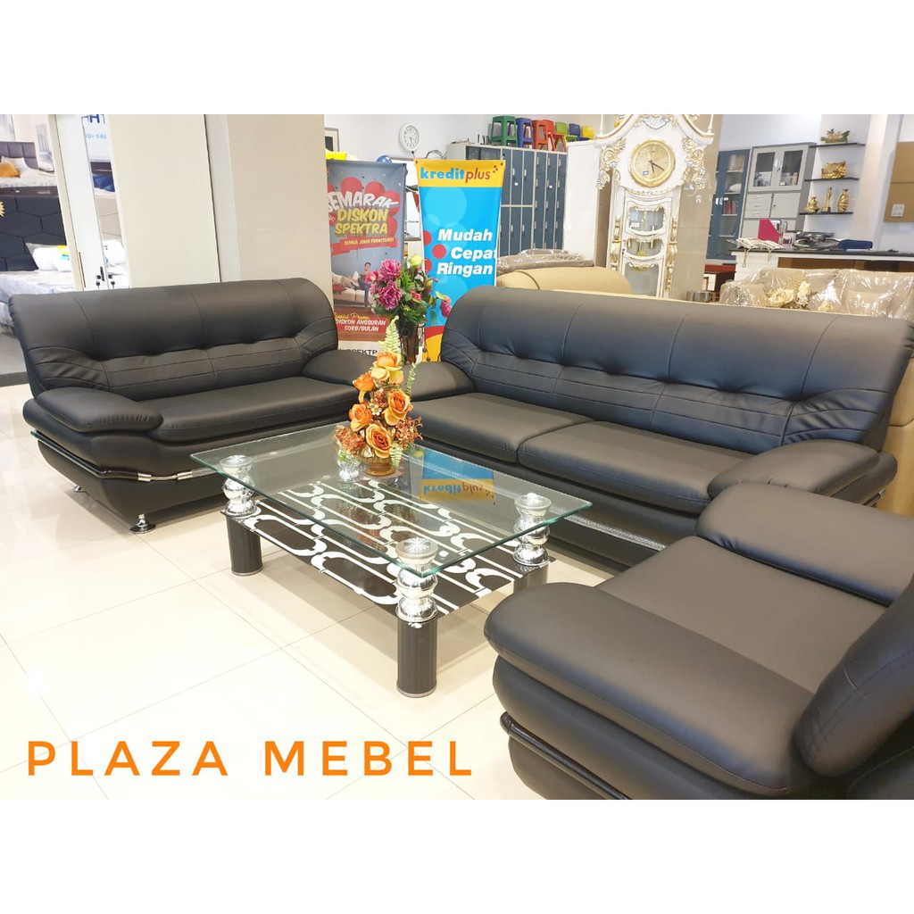 Sofa Pluto 321 Modern Minimalis Hitam + Meja Tamu Import Mewah