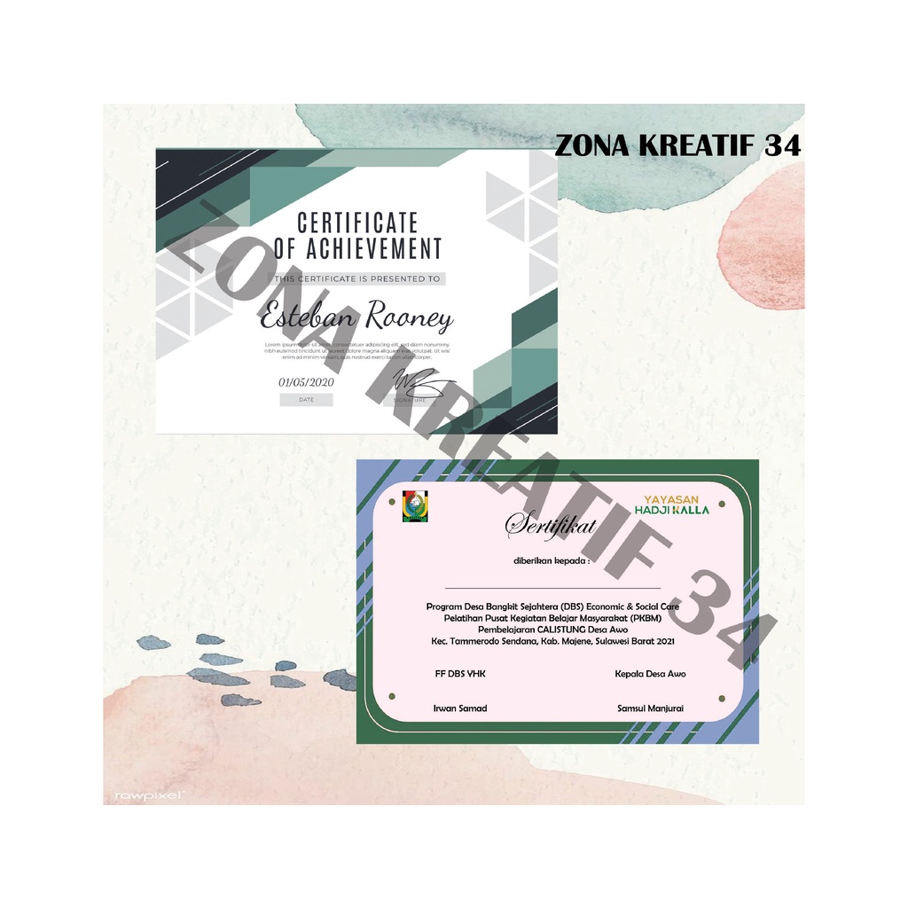 

Cetak Sertifikat Piagam (min.2) BISA COD