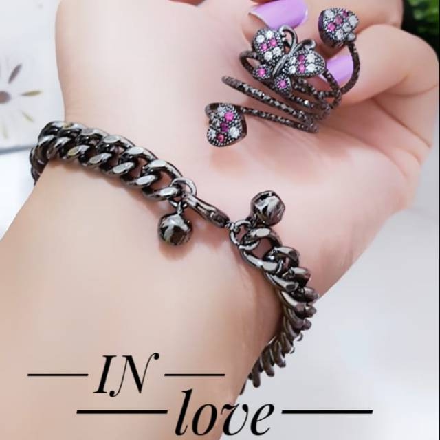 Set gelang cincin hitam