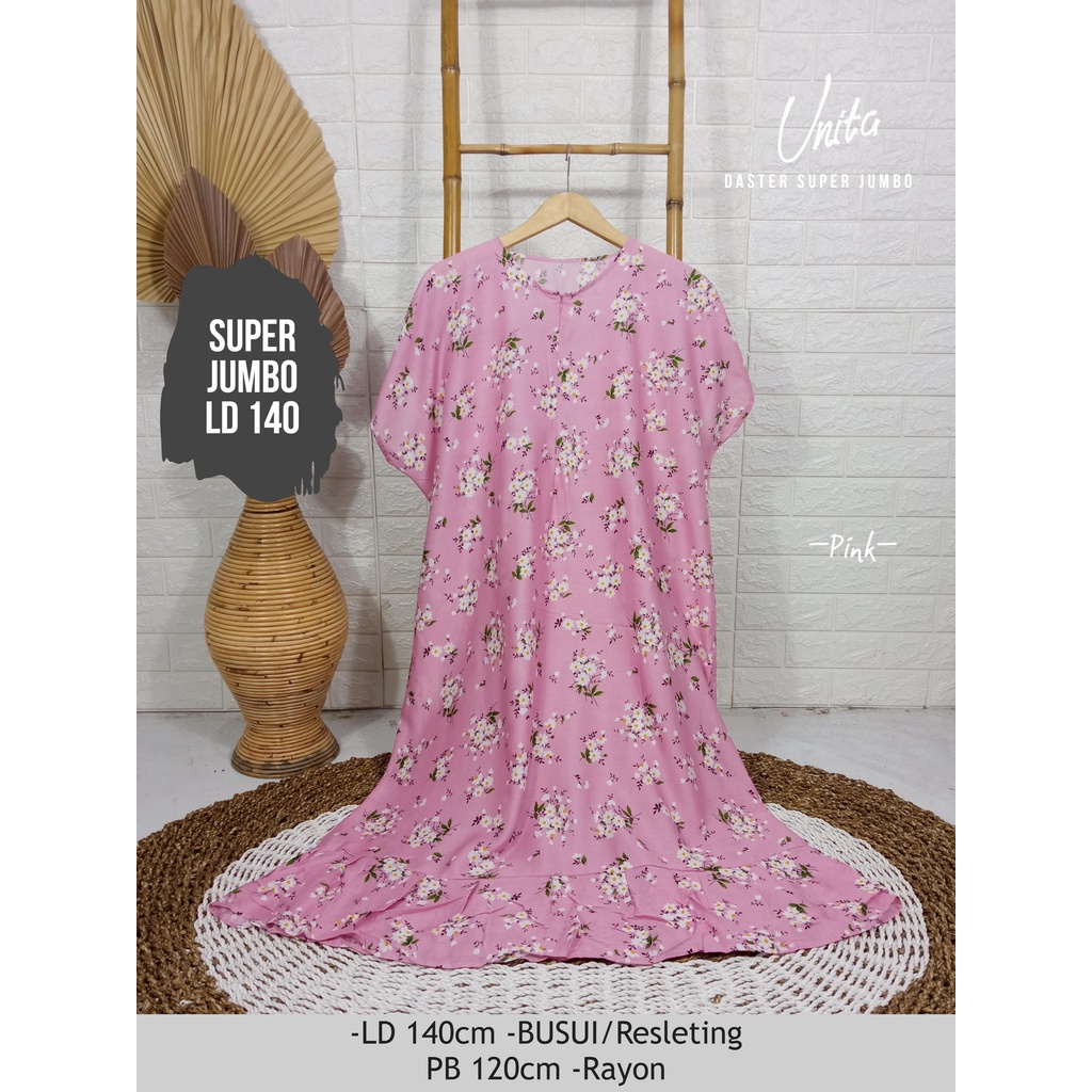 LD 140cm Daster Super Jumbo (42 Motif) (Part 2) dan  Daster Kaftan Viral LD 150cm Ruffle Big Size-Unita Pink