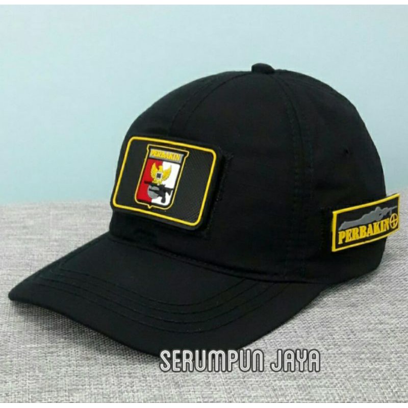 TOPI PERBAKIN - TOPI PERBAKIN 3 PATCH LOGO KOTAK VELCRO HITAM