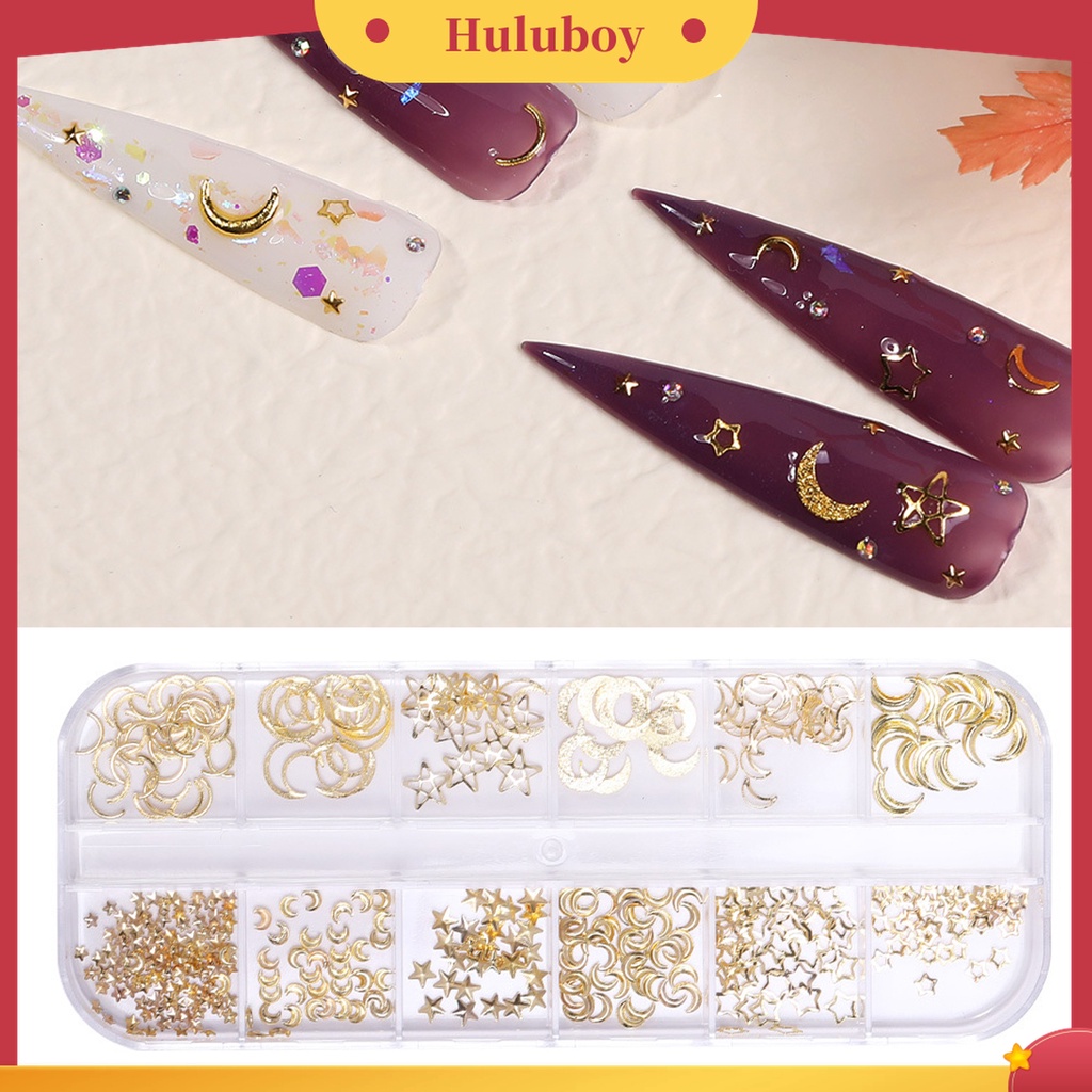 Huluboy Huluboy♡ 1 Kotak 12 Grids Payet 3D Bahan Alloy Untuk Dekorasi Nail Art