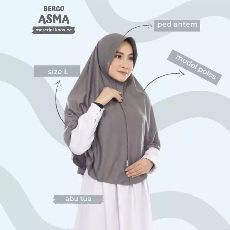 Bergo/hijab/khimar basic Asma pet antem size L, XL, XXL bahan kaos PE adem dan nyaman