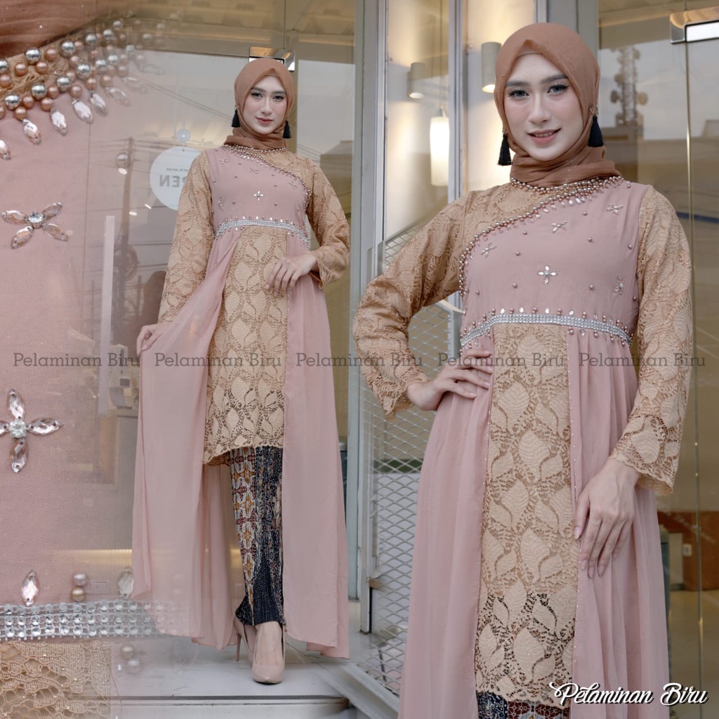 Kebaya Brokat Modern - Kebaya Tunik Brokat Terbaru - Blus Wanita Kondangan Kekinian - Baju Muslimah 