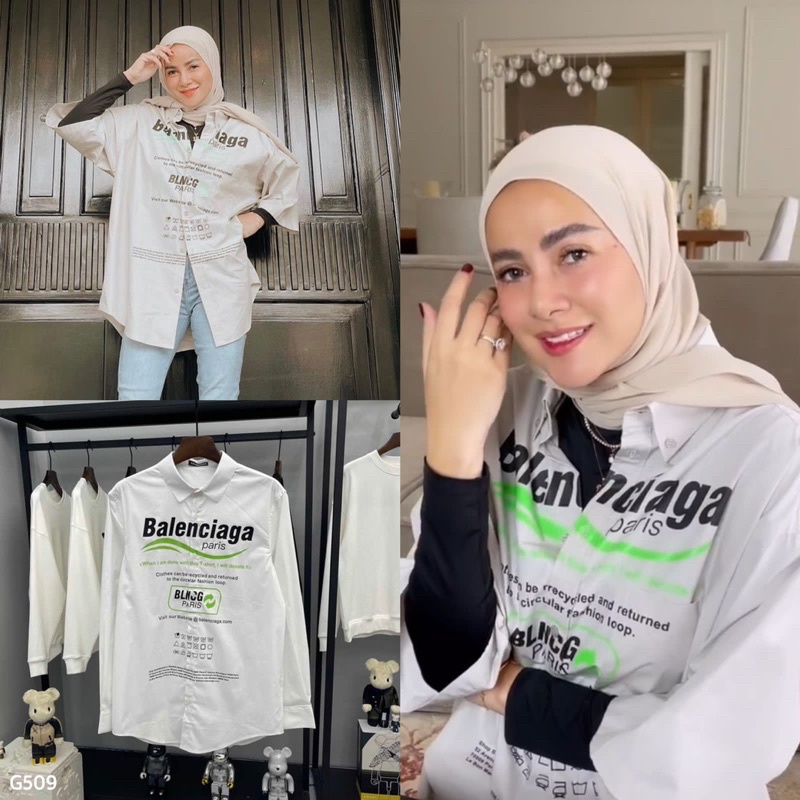 KEMEJA WANITA IMPORT LENGAN PANJANG KATUN BRANDED BALEN JUMBO KEKINIAN PUTIH POLOS