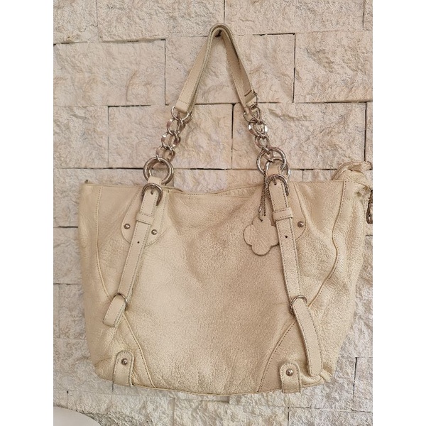Preloved Tote  No Brand Warna Putih Gading Kulit Mantul
