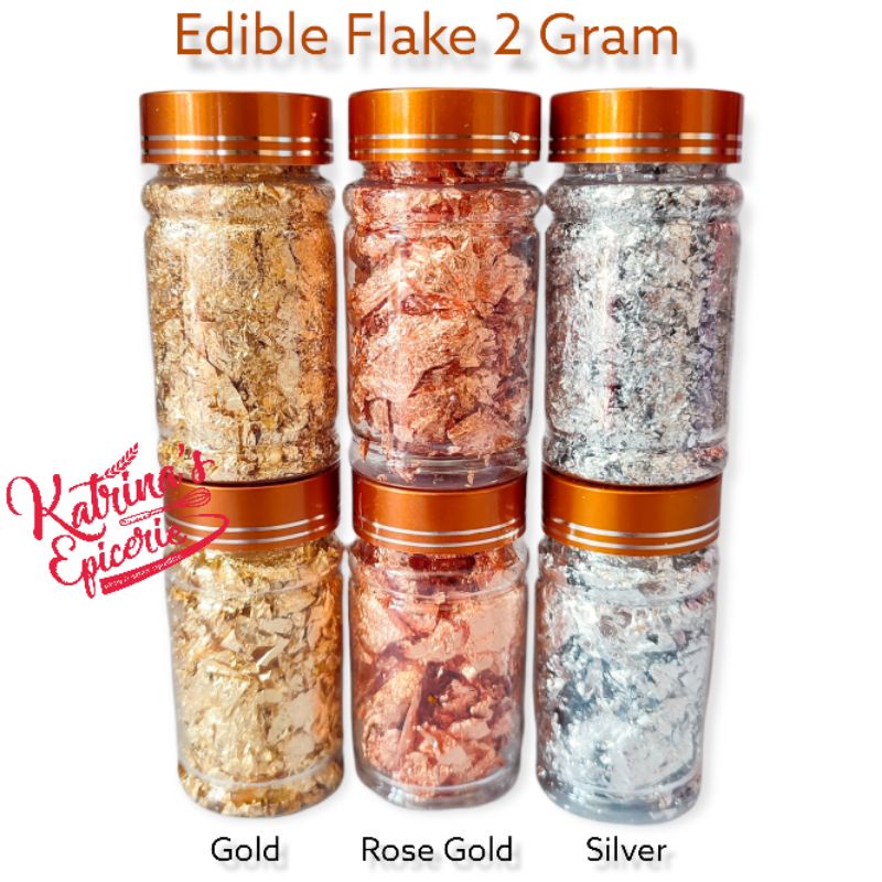 

Edible Flake Hiasan Kue Lembaran Emas Gold Rosegold Silver Food Grade