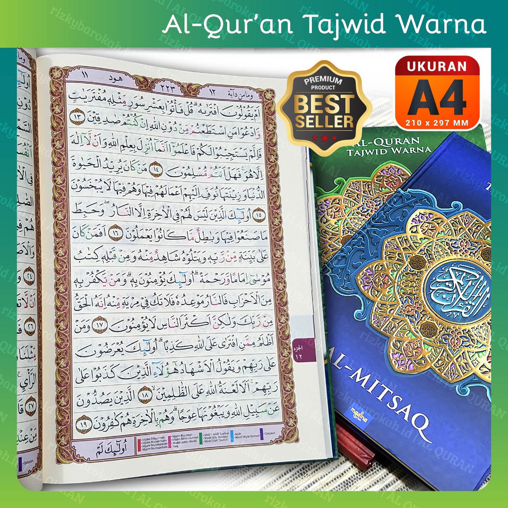 CUSTOM - Al Quran A4 Al Mitsaq Tajwid Warna - Al Quran Non Terjemah - Al Quran Tajwid Warna Besar