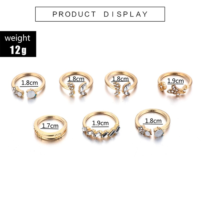 7pcs / Set Cincin Wanita Desain Kupu-Kupu / Bunga Hias Kristal / Berlian Gaya Bohemian / Vintage Untuk Pernikahan