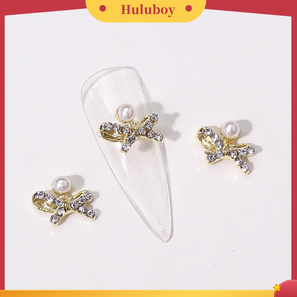 Huluboy Huluboy♡ 10 Pcs Ornamen Berlian Imitasi Bentuk Pita Hati Mutiara 3D Untuk Kerajinan Manicure Nail Art