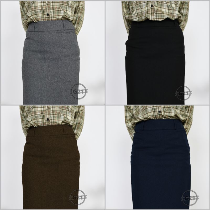 Rok Kerja Panjang Hitam Span Biron Kipas Bahan Formal Kantor 01-4