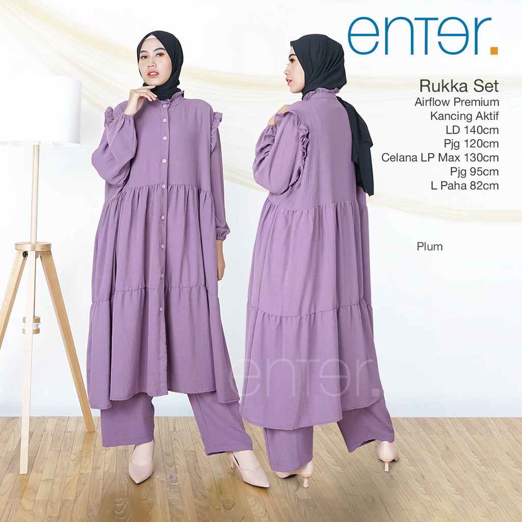 Set wanita jumbo polos LD 140 mat airflow premium setelan one set big size terbaru murah Ori Enter | Rukka Deven-Rukka plum