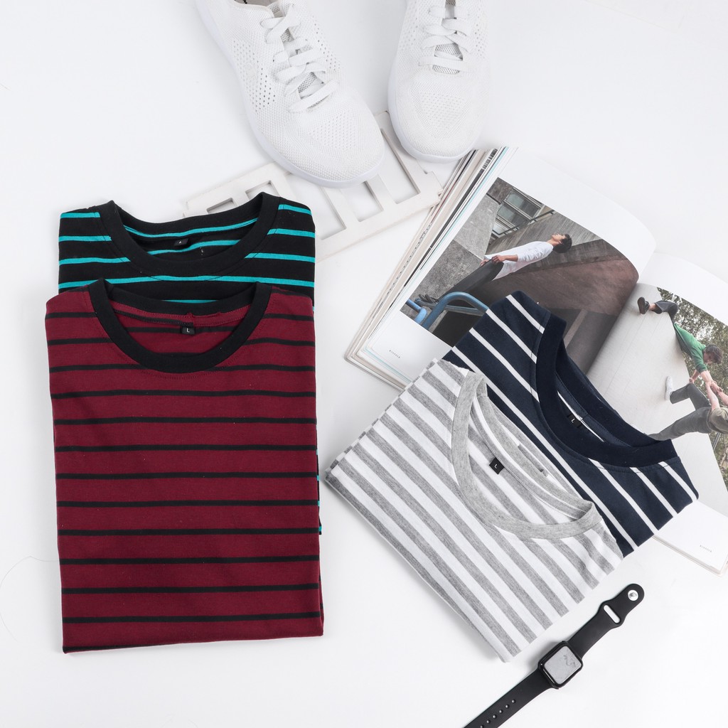 Kaos Stripe Lengan Pendek Untuk Pria| Kaos Casual Pria| Kaos Garis-Garis| Kaos Murah (S,M,LM,XL,XXL)