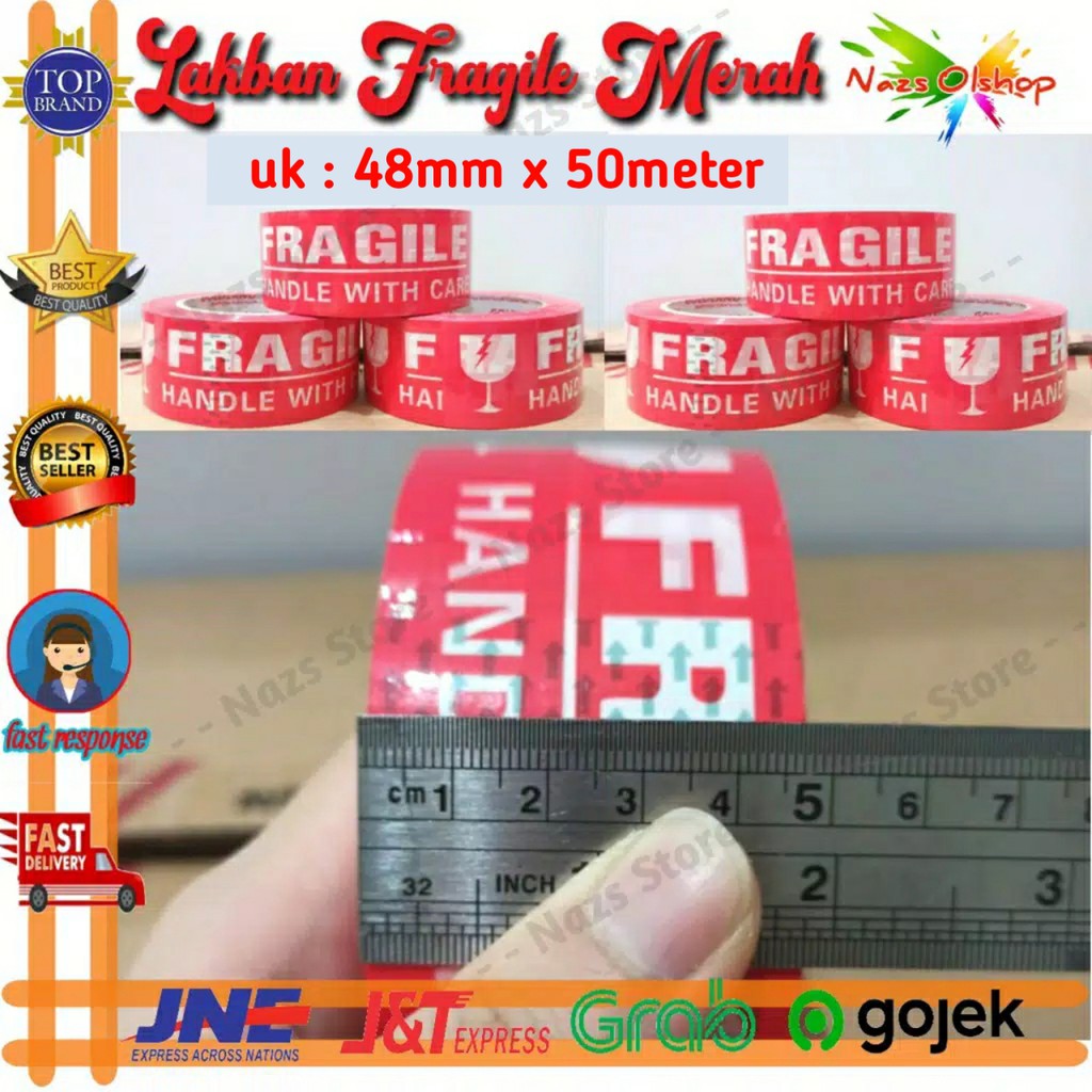 Lakban Fragile merah Goldland Segel Jangan Dibanting 48 mm x 50 meter