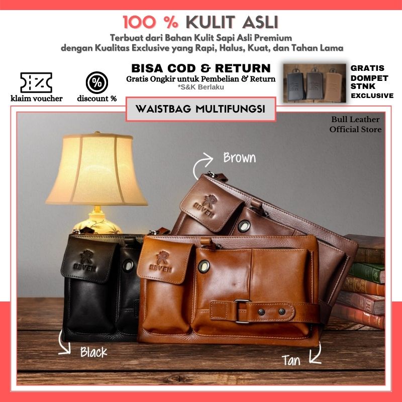 Waistbag Pria Kulit Asli Tahan Panas Anti Api Reven Tas Selempang Pinggang Cowok Multifungsi Sling B