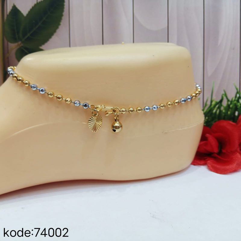 GELANG KAKI BIJI LADA KOMBINASI TITANIUM LAPIS EMAS 18k 74004.17-15.Kombinasi besar