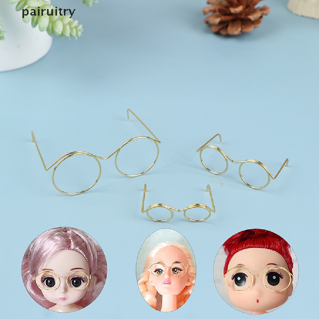 Prt 5 / 10Pcs Kacamata Frame Bulat Tanpa Lensa Gaya Retro Untuk Boneka 9 / 25 / 30cm