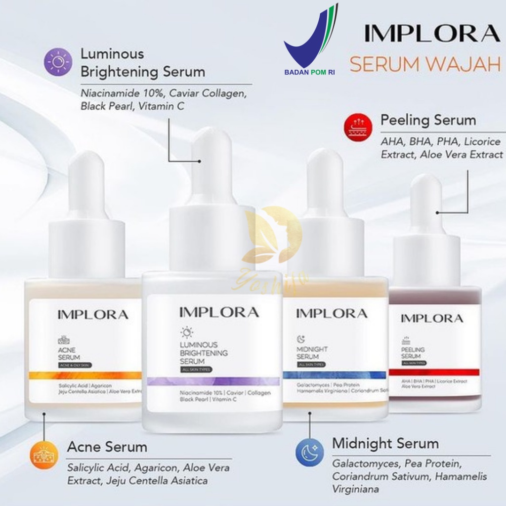 IMPLORA Face Serum | Implora Serum Wajah Luminous Brightenig Acne Peeling