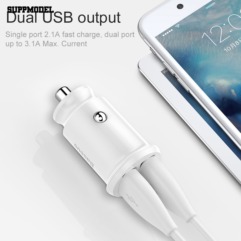 【 wu 】 BASEUS Adaptor Charger Mobil USB Ganda 3.1A