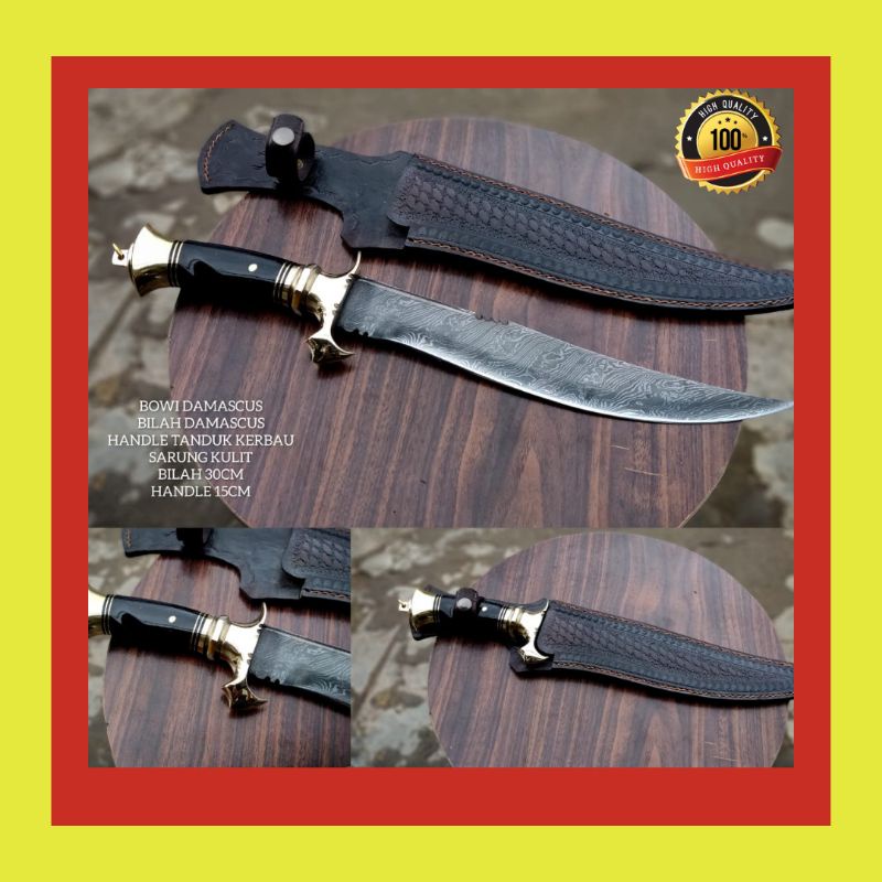 PISAU SEMBELIH BOWI DAMASCUS SUPER PREMIUM SIAP PAKAI