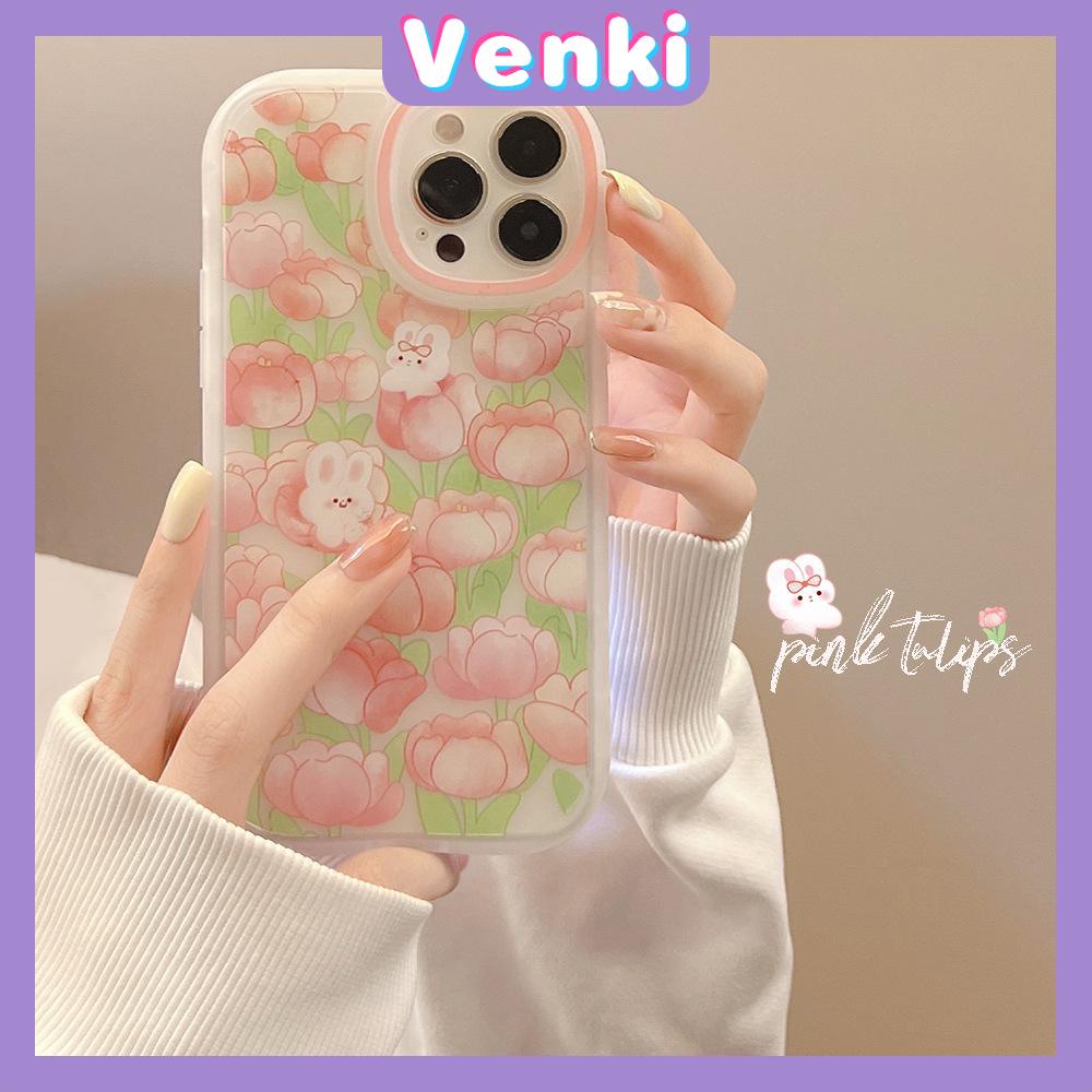 iPhone Case Silicone Soft Case Clear Case TPU Airbag Shockproof Full Coverage Protection Camera Pink Flower Rabbit For iPhone 13 Pro Max iPhone 12 Pro Max iPhone 11 iPhone 7 Plus