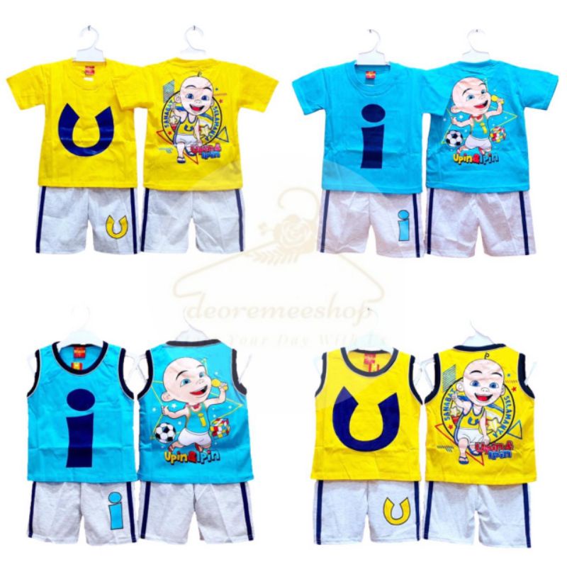 baju upin ipin stelan pendek upin ipin setelan anak laki-laki