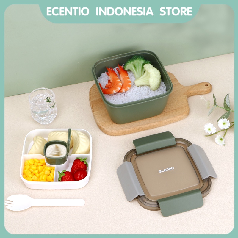 ecentio 1.1L lunch box/kotak makan double layer free kotak/tempat bekal makan sambal/sauce cup