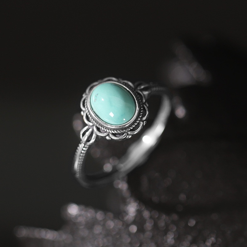 Cincin Model Terbuka Bahan alloy Desain Geometri Hias turquoise Imitasi Gaya Eropaamerika adjustable Untuk Wanita