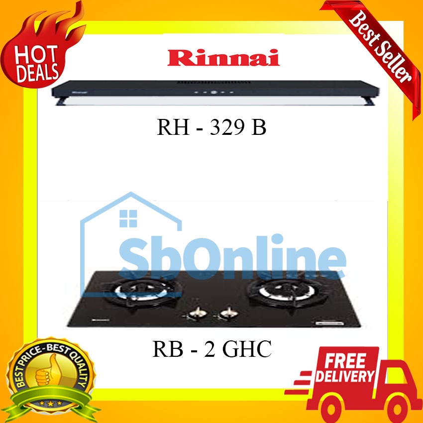 RINNAI Paket Kompor Tanam dan Cooker Hood - RB 2GH C (SB) &amp; RH 329 B