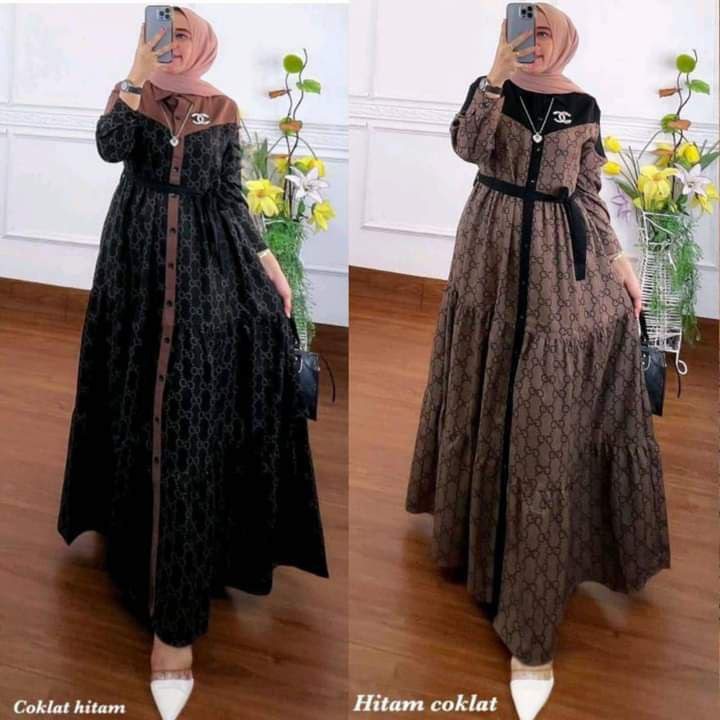 Gamis Terbaru Zelina Susun Rempel Rayon Premium Dress Wanita Lengan Panjang Baju Wanita Busui LD 110 cm