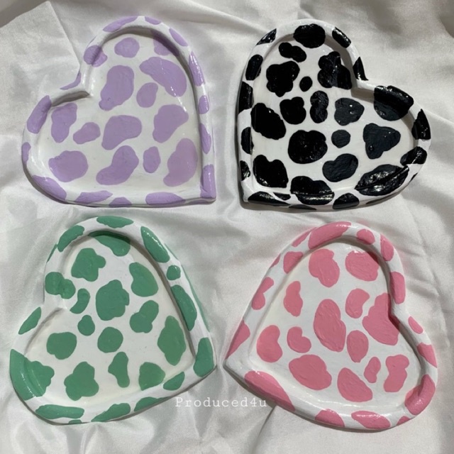 HEART COW MOTIVE CLAY TRAY / CLAY TRICKET DISH (vol 7), tatakan lilin tatakan gelas, aesthetic decor
