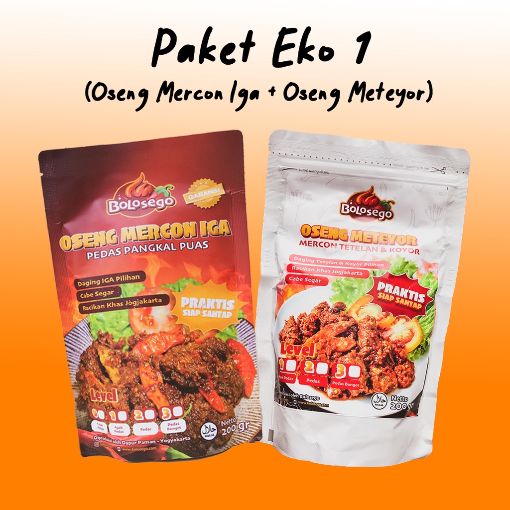 

TERMURAH! BOLOSEGO Paket Eko 1 (Oseng Mercon Daging Iga + Oseng METEYOR)