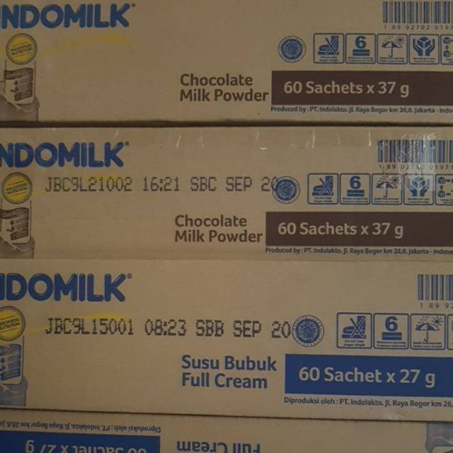 Susu BUBUK indomilk renteng full cream putih 27gr dan coklat 37gr 1 renteng isi 10 sachet