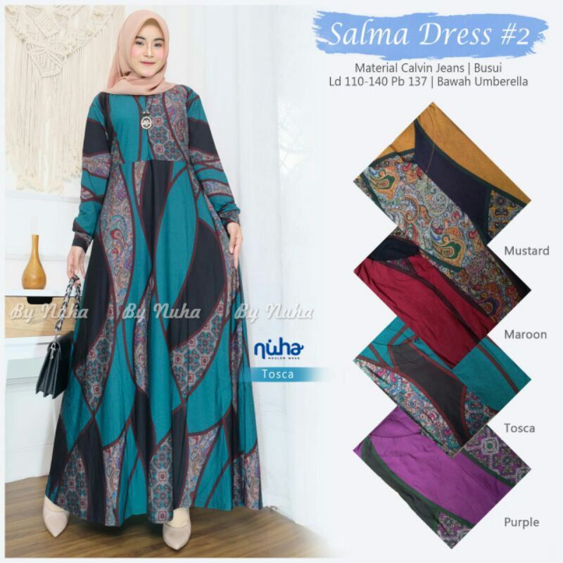 Salma Dress - Gamis Wanita Calvin Jeans Terbaru LD110 Busui Jumbo / R.19 - 033-5966