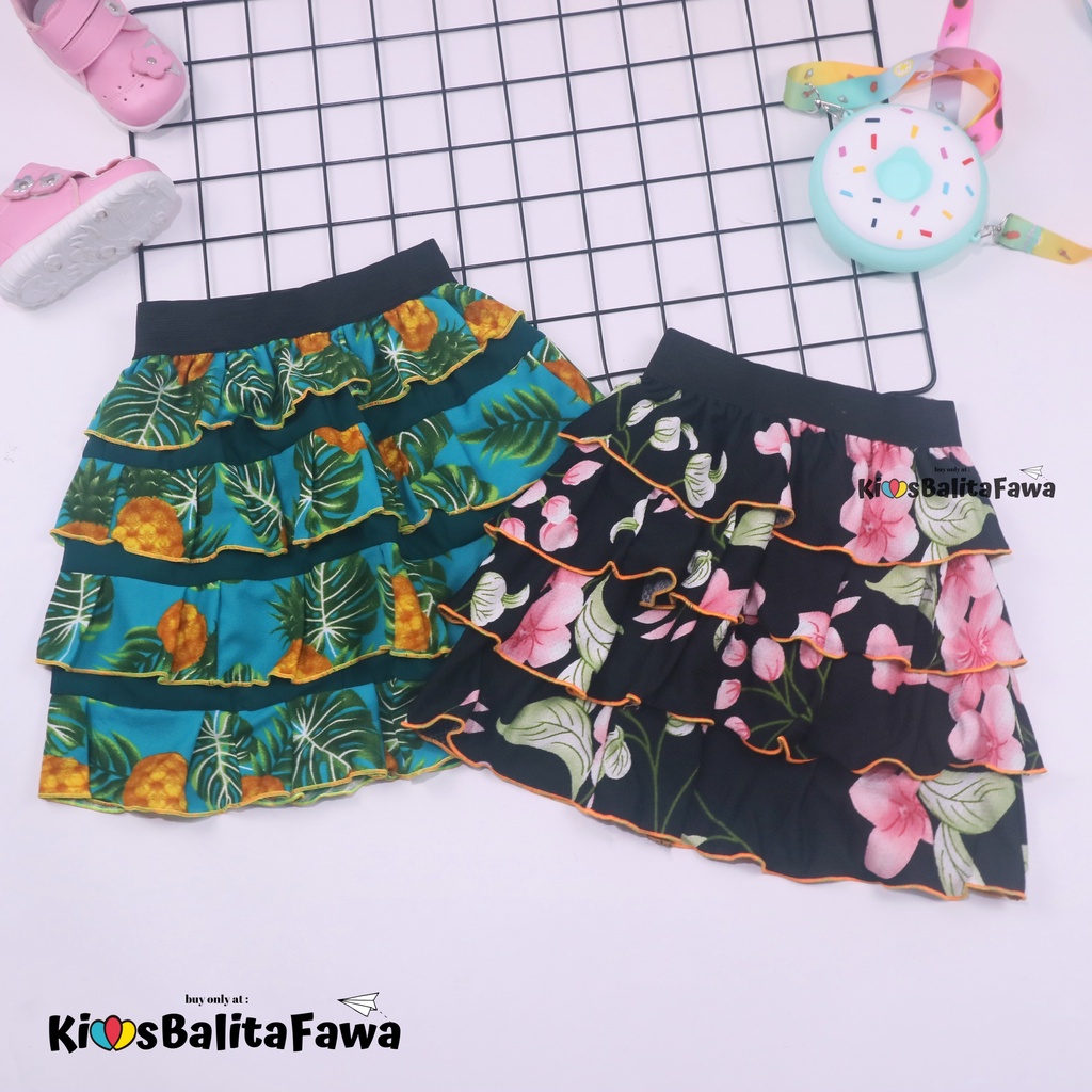 Rok Tumpuk Motif uk 5-7 Tahun / Model Anak Perempuan Cewek Bunga Salur Polos Pendek Shabby Chic