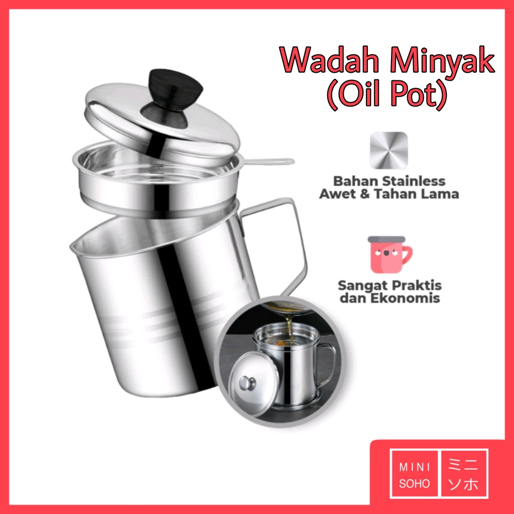 Wadah Minyak Goreng (Oil Pot) 1.3L Tempat Saringan Stainless Steel