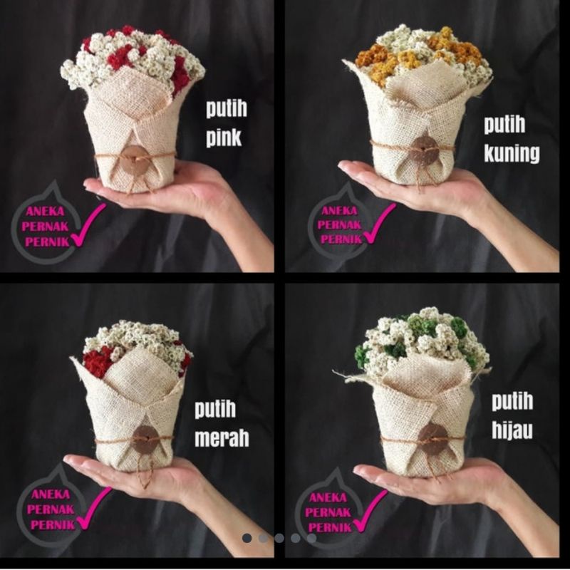 Pajangan Bunga Kering dalam Pot Goni