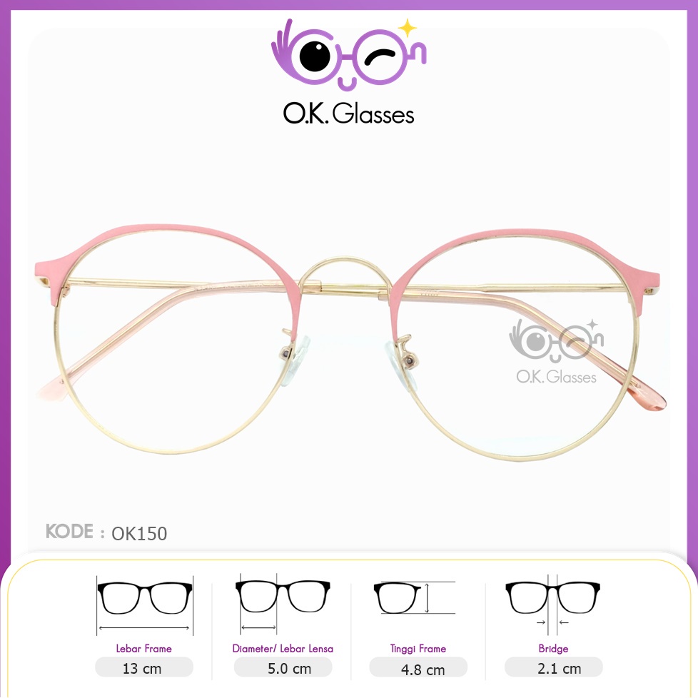 Frame Kacamata OK Glasses OK150 Pink Korea Pria / Wanita Bisa Request Minus Photocromic Anti Blueray