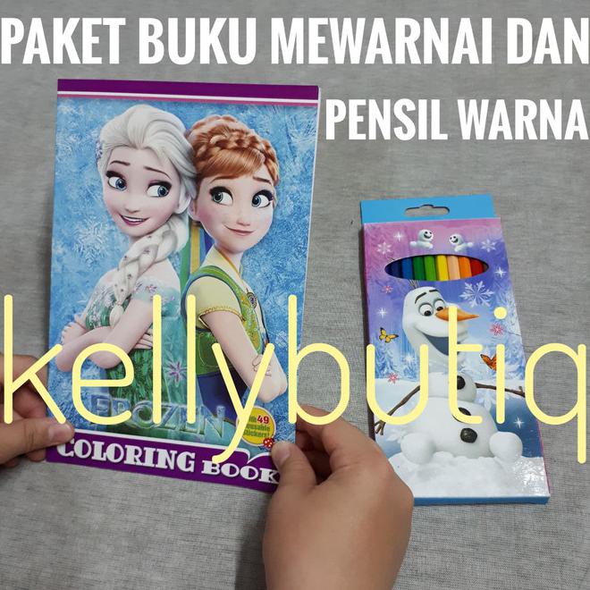 Paket Buku Mewarnai, Sticker Set Pensil Warna Karakter Frozen