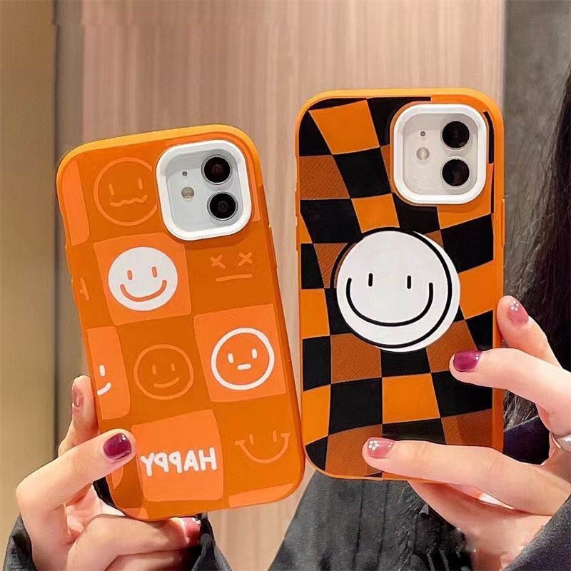 Case Motif Kotak-Kotak Smiley Face Untuk iphone 12 13 11 Pro Max X Xs Max Xr Kos3