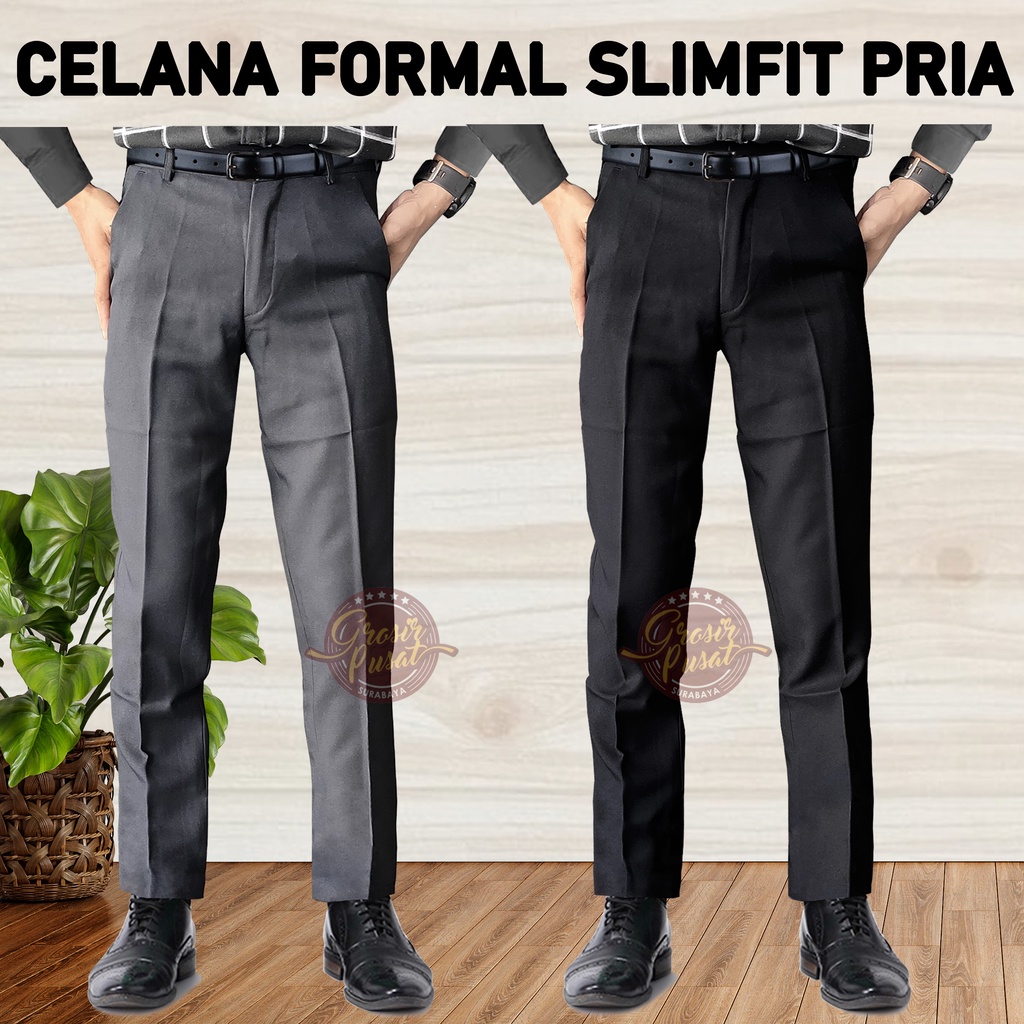 Celana Kerja Panjang Formal Slim Fit Kantor Pria 27 - 38