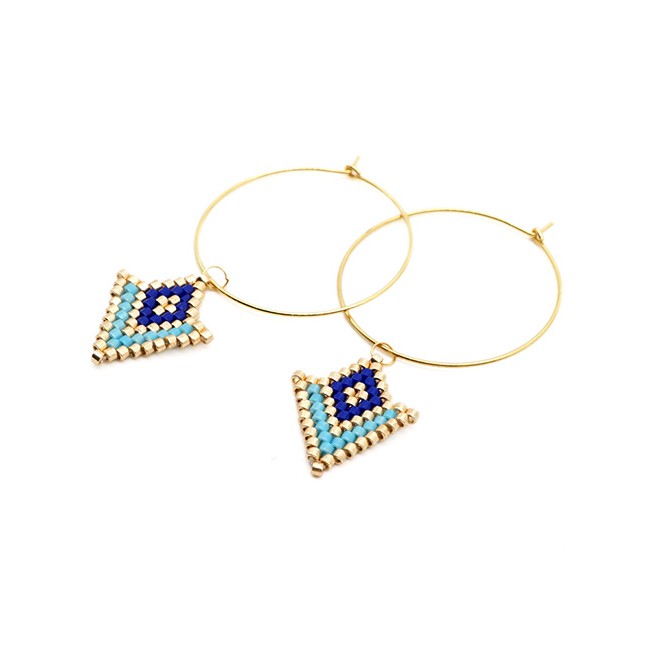 LRC Anting Tusuk Fashion Gold Rice Beads Woven Geometric Pattern Earrings F64119