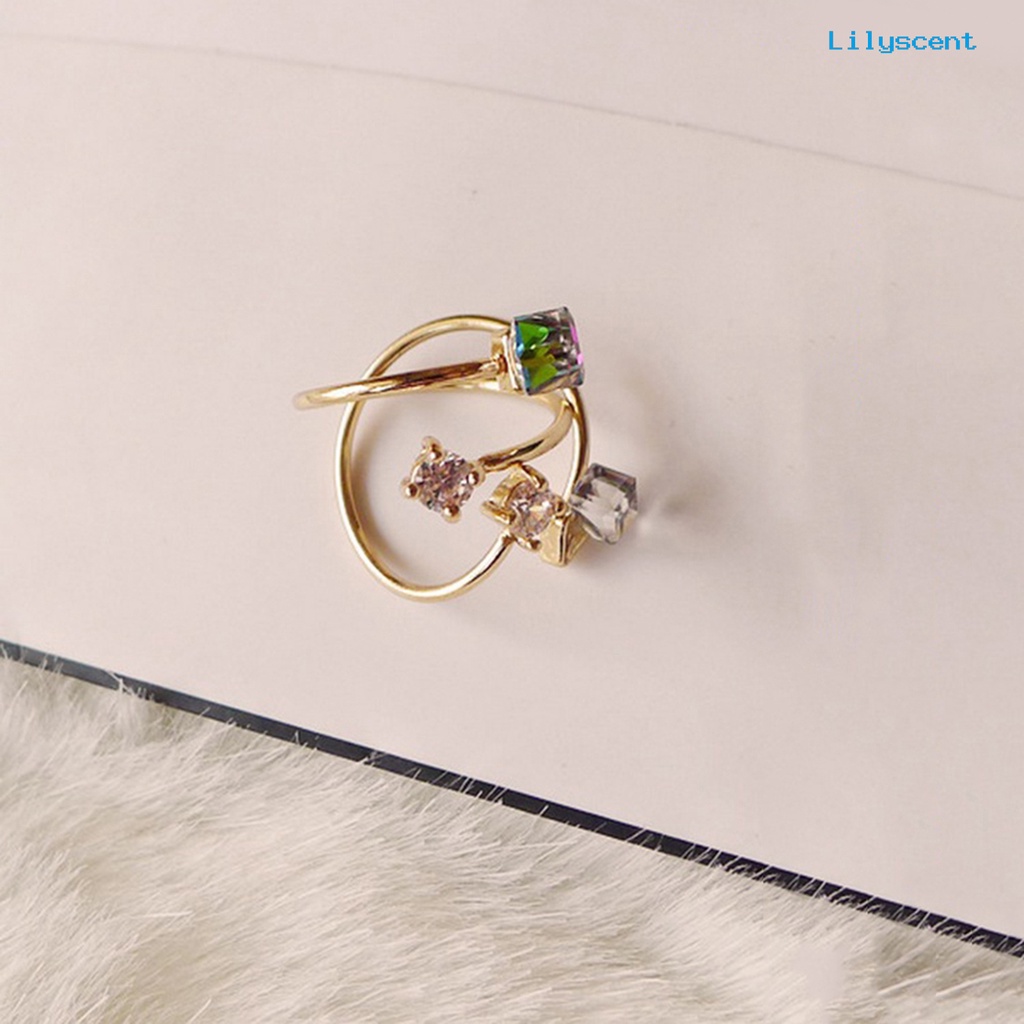 Ls Cincin Tunangan Adjustable Bahan Alloy Hias Berlian Imitasi Multi Warna Anti Pudar Untuk Wanita