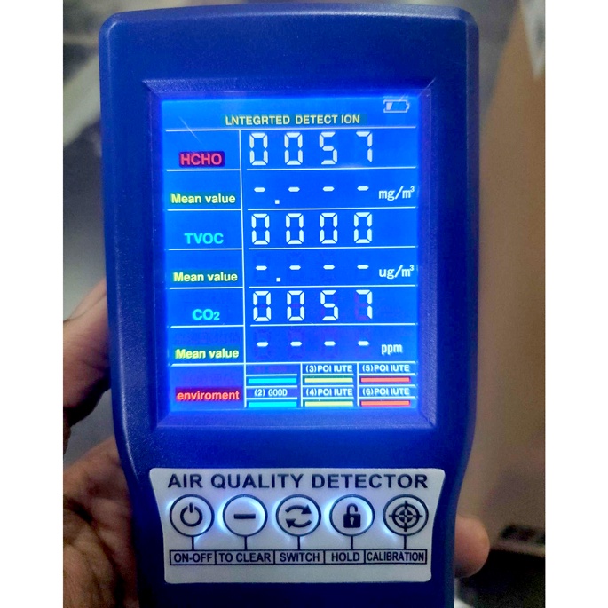 KKMOON Alat Detector CO2 Sensor PPM Meters Mini Carbon Dioxide Gas Analyzer TVOC HCHO AQI - JSM131 - Blue