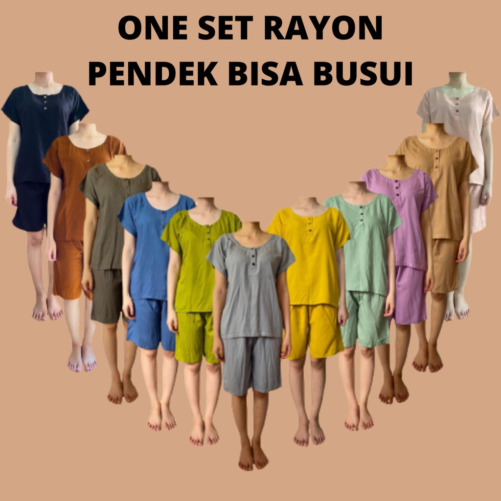 Set piyama pendek wanita busui kekinian setelan baju katun rayon