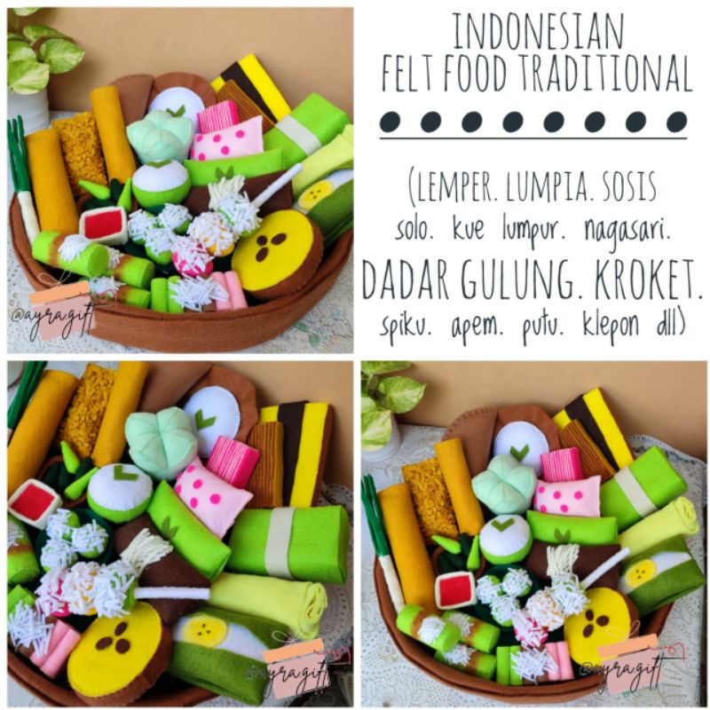 mainan edukasi flanel replika makanan (kue tradisional / jajanan pasar)