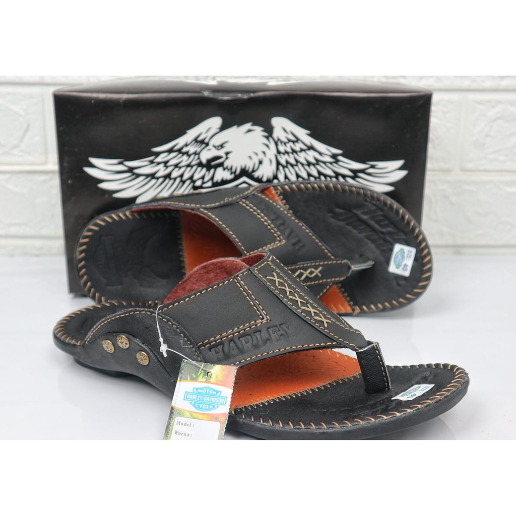 Terbaru Sandal Pria Kulit Sapi Asli Harley Davidson Real Leather Cow Sendal Jepit Rempel Casual Pria