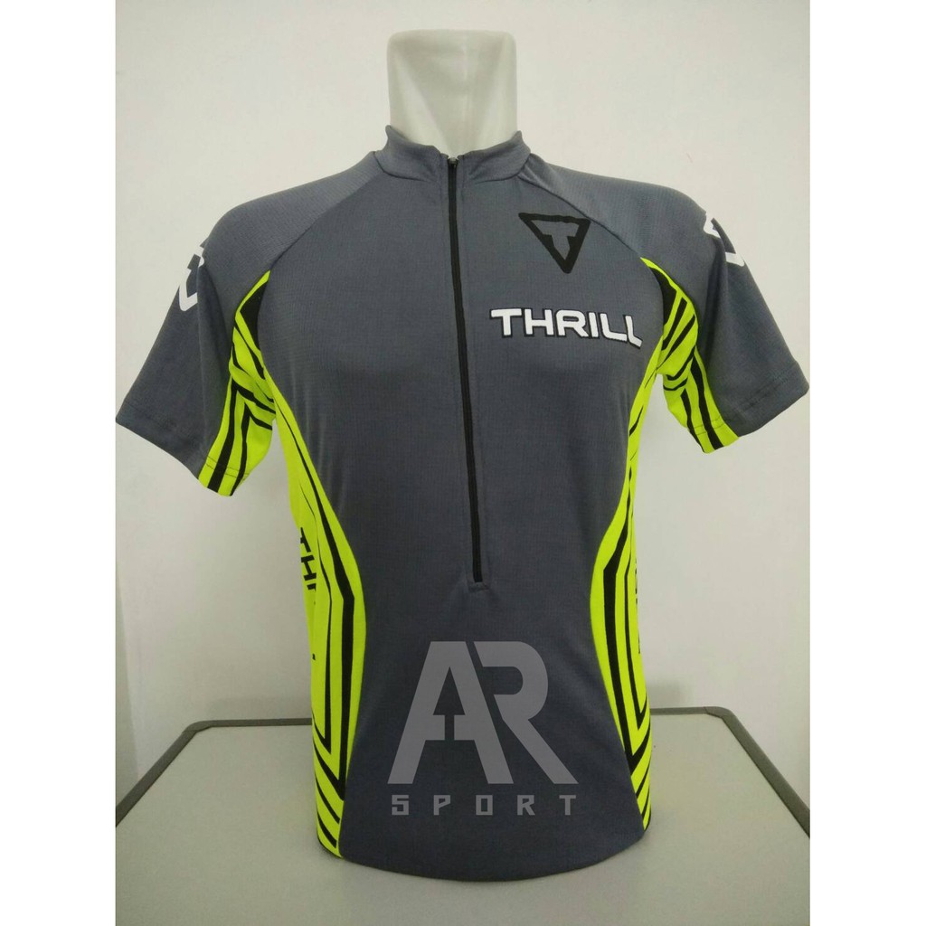 Jersey Sepeda Lengan Pendek Thrill Abu-abu Hijau