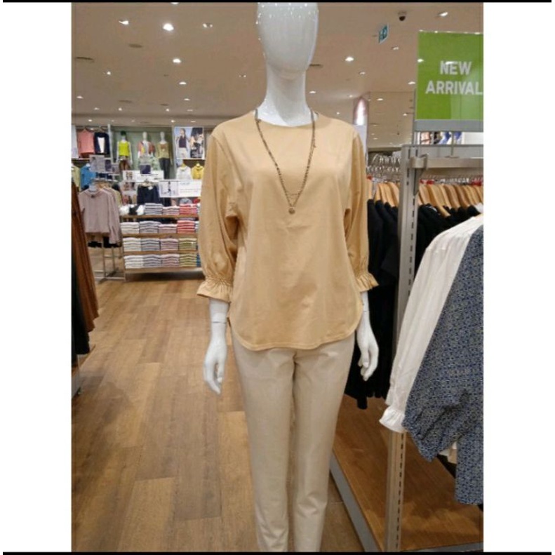 UNIQLO T-SHIRT KATUN MERCERIZED SHIRRING 3/4